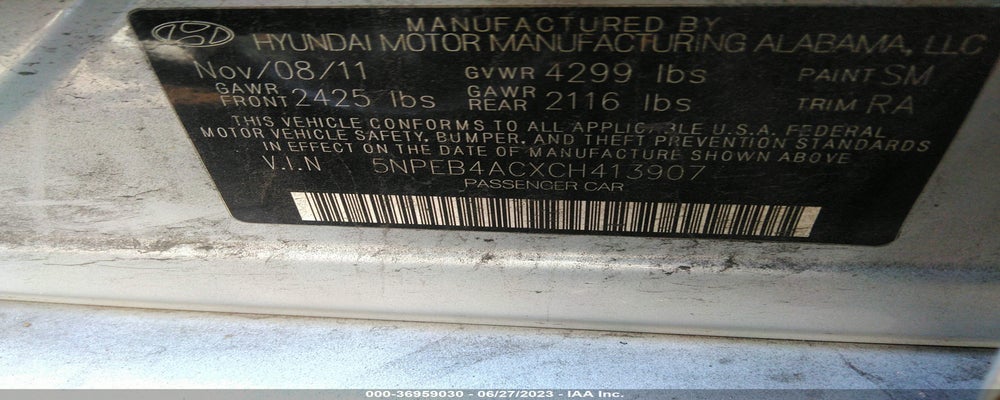 5NPEB4ACXCH413907 2012 HYUNDAI SONATA photo no. 9