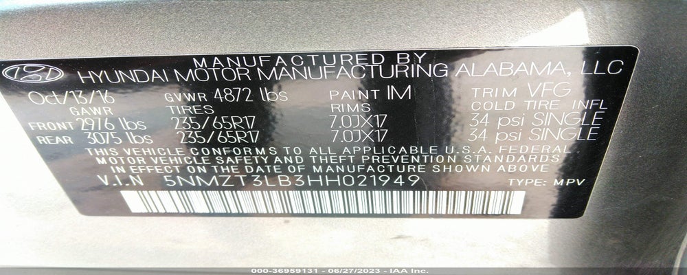 5NMZT3LB3HH021949 2017 HYUNDAI SANTA FE SPORT photo no. 9