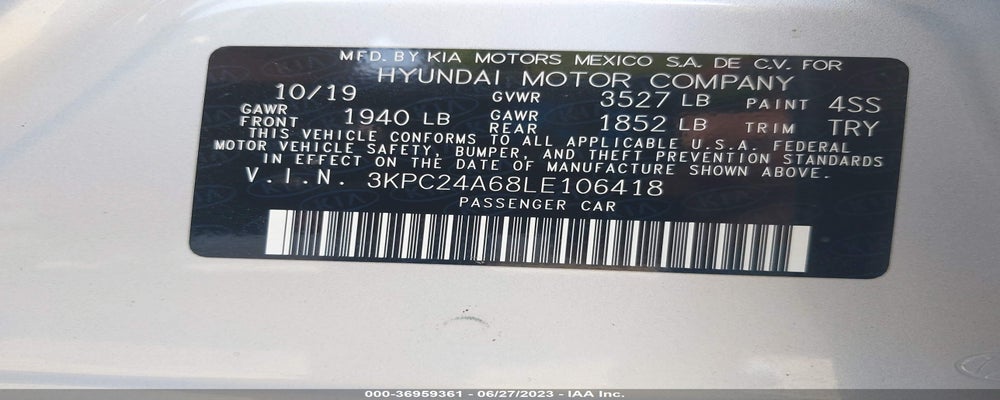 3KPC24A68LE106418 2020 HYUNDAI ACCENT photo no. 9