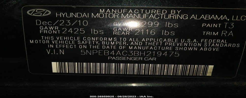 5NPEB4AC3BH219475 2011 HYUNDAI SONATA photo no. 9