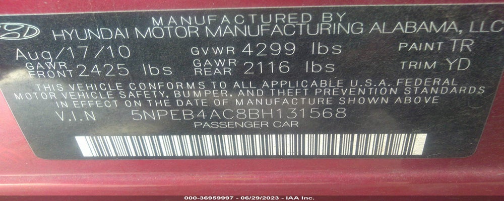 5NPEB4AC8BH131568 2011 HYUNDAI SONATA photo no. 9