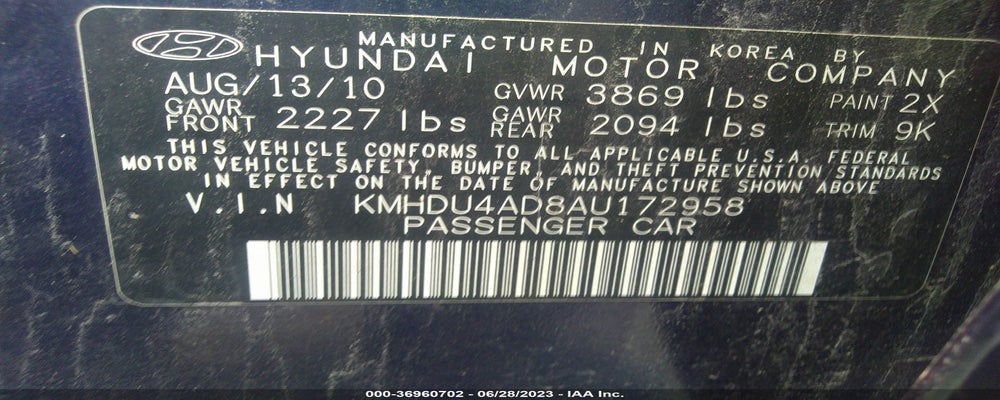 1C9US1216YR615369 2010 HYUNDAI ELANTRA photo no. 9