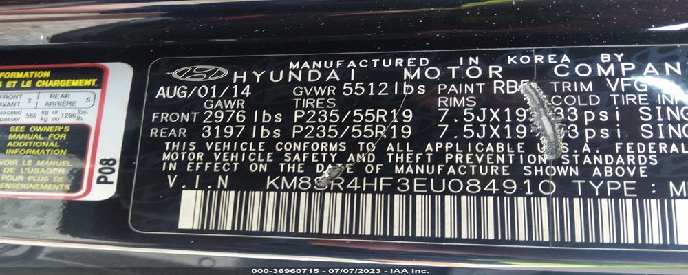 KM8SR4HF3EU084910 2014 HYUNDAI SANTA FE photo no. 9