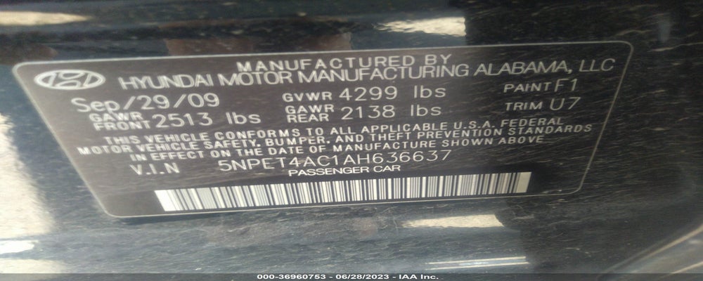 5NPET4AC1AH636637 2010 HYUNDAI SONATA photo no. 9