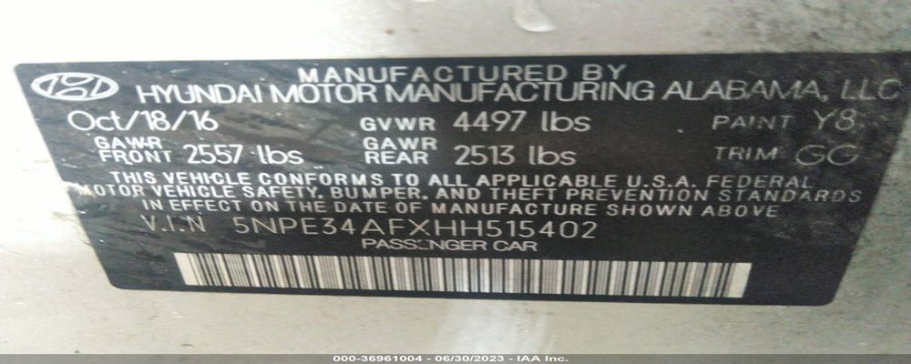 5NPE34AFXHH515402 2017 HYUNDAI SONATA photo no. 9