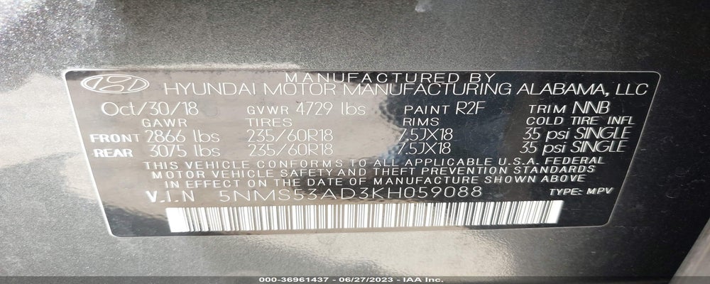 5NMS53AD3KH059088 2019 HYUNDAI SANTA FE photo no. 9
