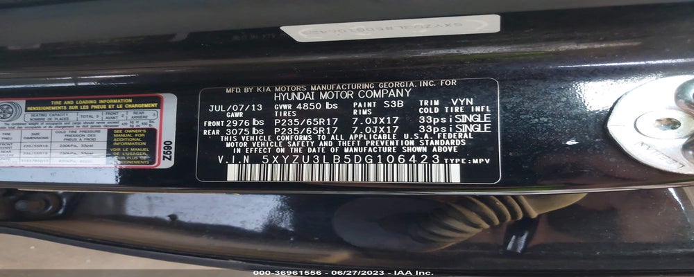 5XYZU3LB5DG106423 2013 HYUNDAI SANTA FE photo no. 9