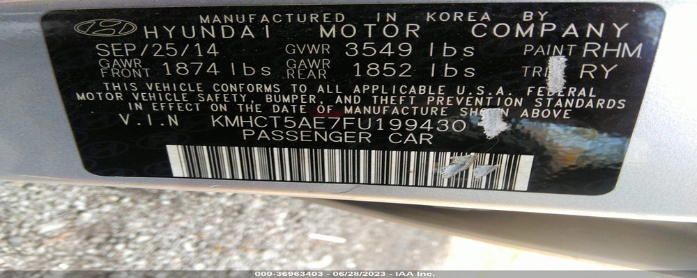 KMHCT5AE7FU199430 2015 HYUNDAI ACCENT photo no. 9