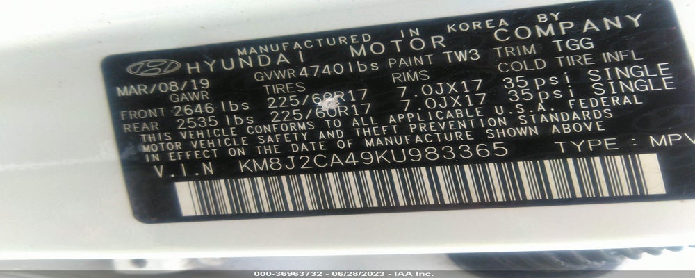 KM8J2CA49KU983365 2019 HYUNDAI TUCSON photo no. 9