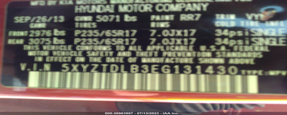 5XYZTDLB3EG131430 2014 HYUNDAI SANTA FE SPORT photo no. 9