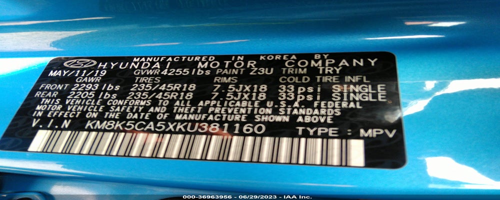 KM8K5CA5XKU381160 2019 HYUNDAI KONA photo no. 9