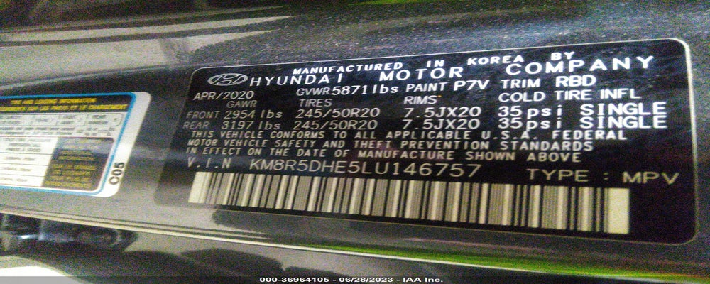 KM8R5DHE5LU146757 2020 HYUNDAI PALISADE photo no. 9
