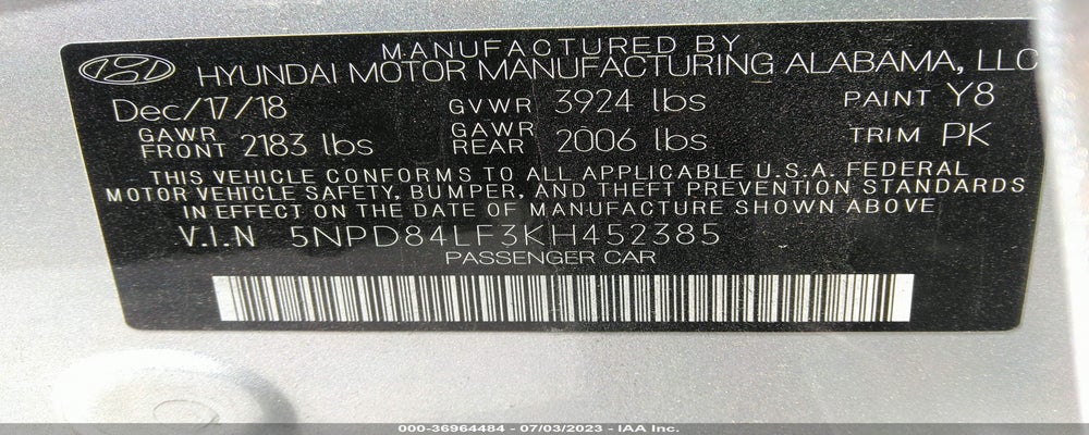 5NPD84LF3KH452385 2019 HYUNDAI ELANTRA photo no. 9