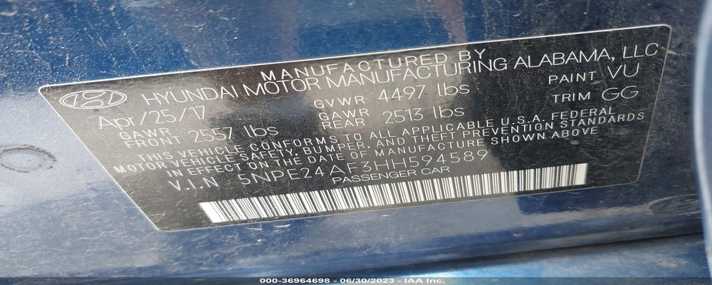 5NPE24AF3HH594589 2017 HYUNDAI SONATA photo no. 9