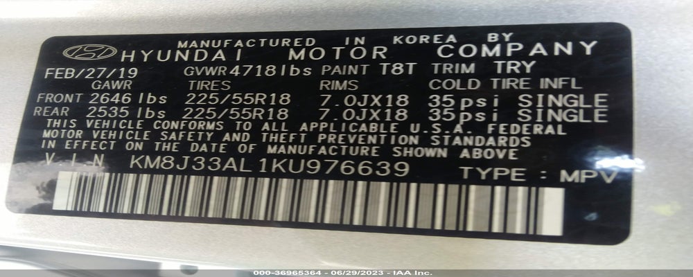 KM8J33AL1KU976639 2019 HYUNDAI TUCSON photo no. 9