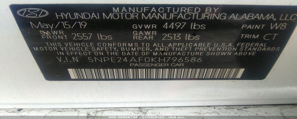 5NPE24AF0KH796586 2019 HYUNDAI SONATA photo no. 9