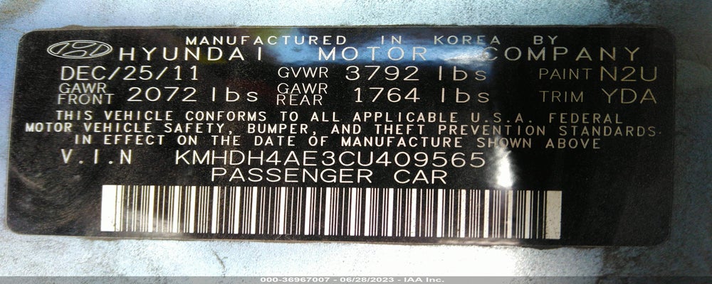 KMHDH4AE3CU409565 2012 HYUNDAI ELANTRA photo no. 9