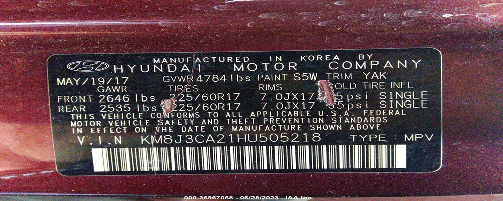 KM8J3CA21HU505218 2017 HYUNDAI TUCSON photo no. 9