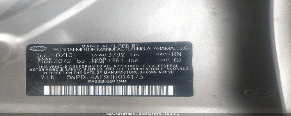 5NPDH4AE9BH014173 2011 HYUNDAI ELANTRA photo no. 9