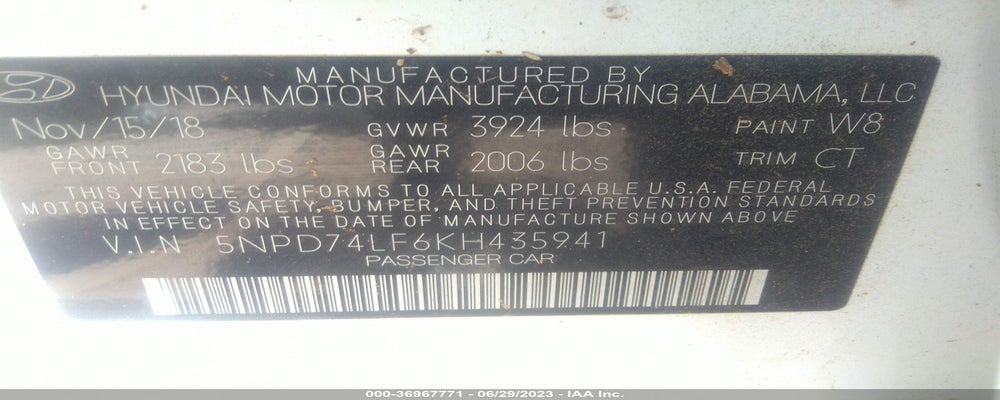 5NPD74LF6KH435941 2019 HYUNDAI ELANTRA photo no. 9