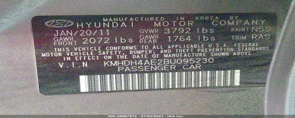 KMHDH4AE2BU095230 2011 HYUNDAI ELANTRA photo no. 9