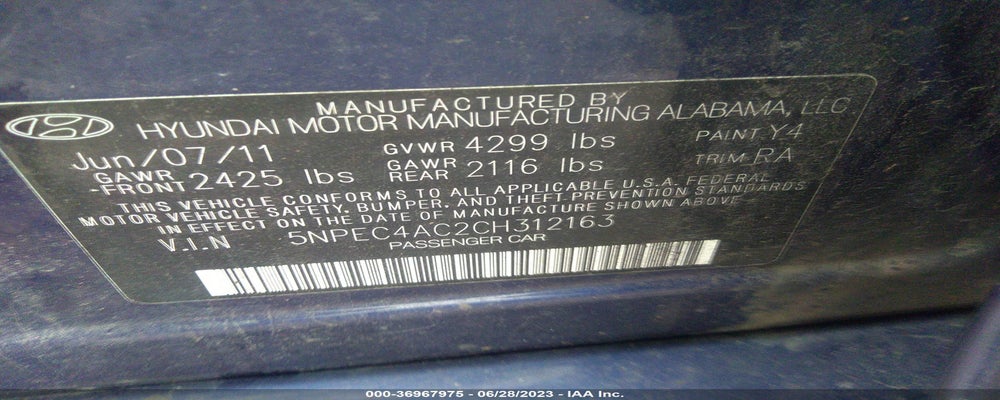 5NPEC4AC2CH312163 2012 HYUNDAI SONATA photo no. 9