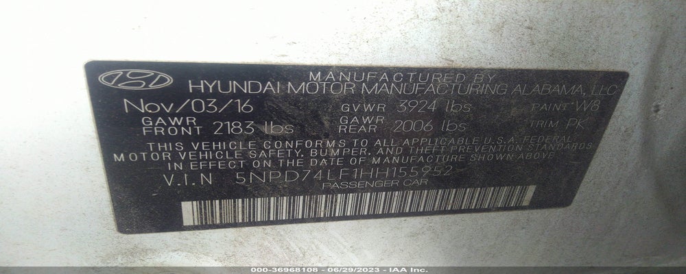 5NPD74LF1HH155952 2017 HYUNDAI ELANTRA photo no. 9