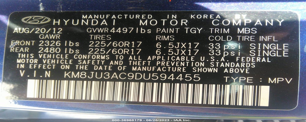 KM8JU3AC9DU594455 2013 HYUNDAI TUCSON photo no. 9