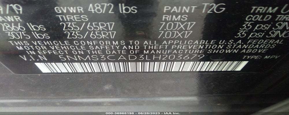 5NMS3CAD3LH203679 2020 HYUNDAI SANTA FE photo no. 9