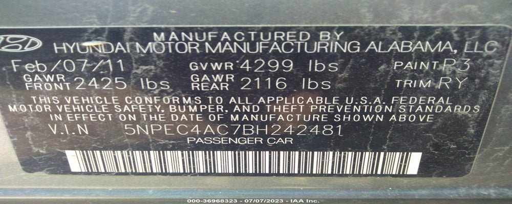 5NPEC4AC7BH242481 2011 HYUNDAI SONATA photo no. 9