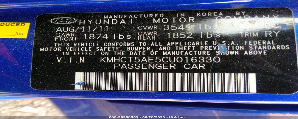 KMHCT5AE5CU016330 2012 HYUNDAI ACCENT photo no. 9