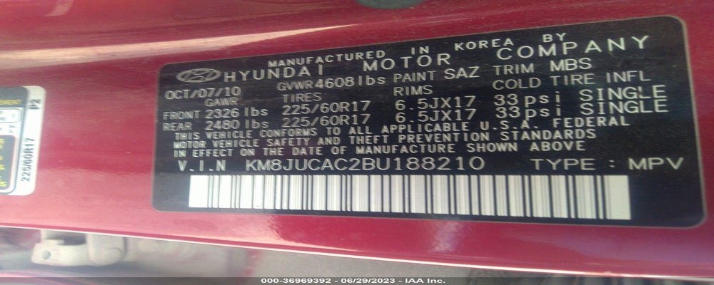 KM8JUCAC2BU188210 2011 HYUNDAI TUCSON photo no. 9