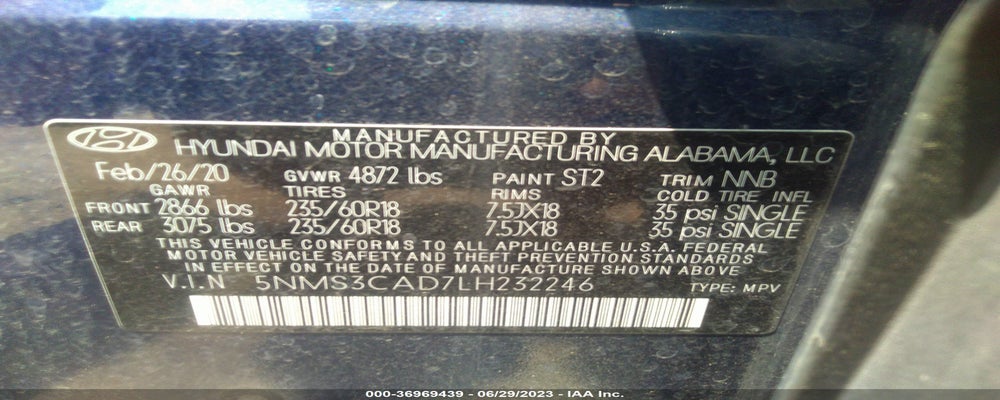 5NMS3CAD7LH232246 2020 HYUNDAI SANTA FE photo no. 9