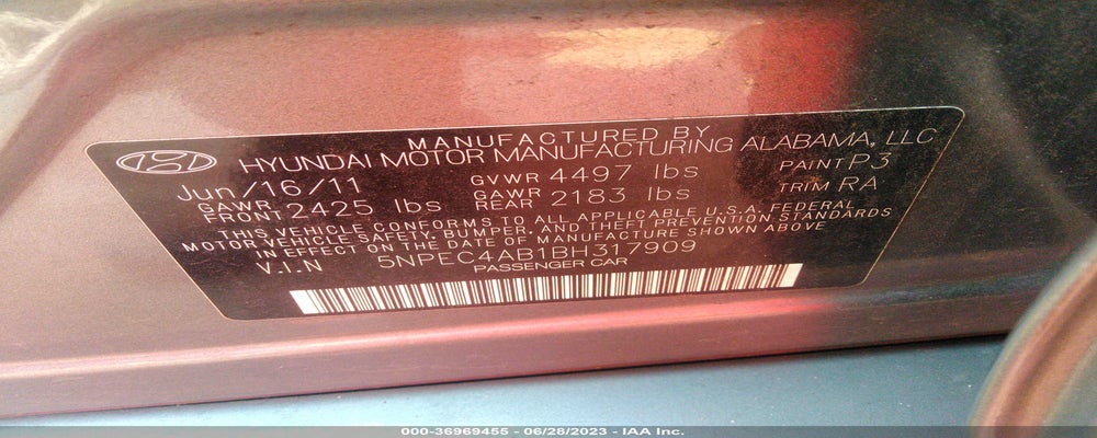 5NPEC4AB1BH317909 2011 HYUNDAI SONATA photo no. 9