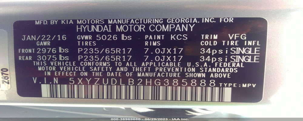 5XYZUDLB2HG385888 2017 HYUNDAI SANTA FE SPORT photo no. 9