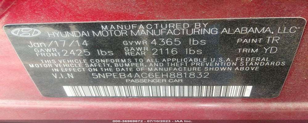 5NPEB4AC6EH881832 2014 HYUNDAI SONATA photo no. 9