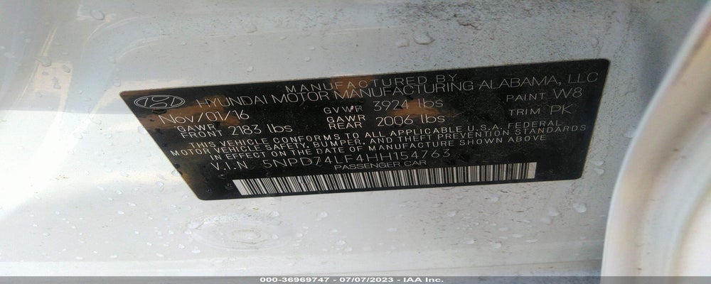 5NPD74LF4HH154763 2017 HYUNDAI ELANTRA photo no. 9