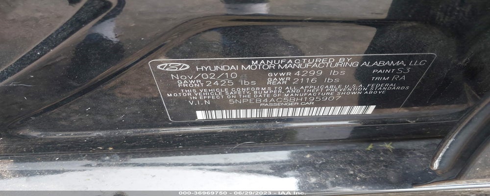 5NPEB4AC5BH195907 2011 HYUNDAI SONATA photo no. 9