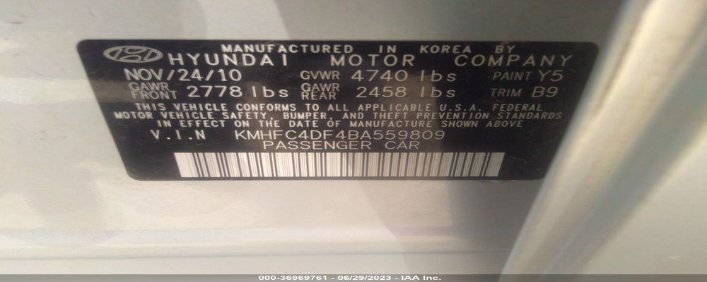 KMHFC4DF4BA559809 2011 HYUNDAI AZERA photo no. 9