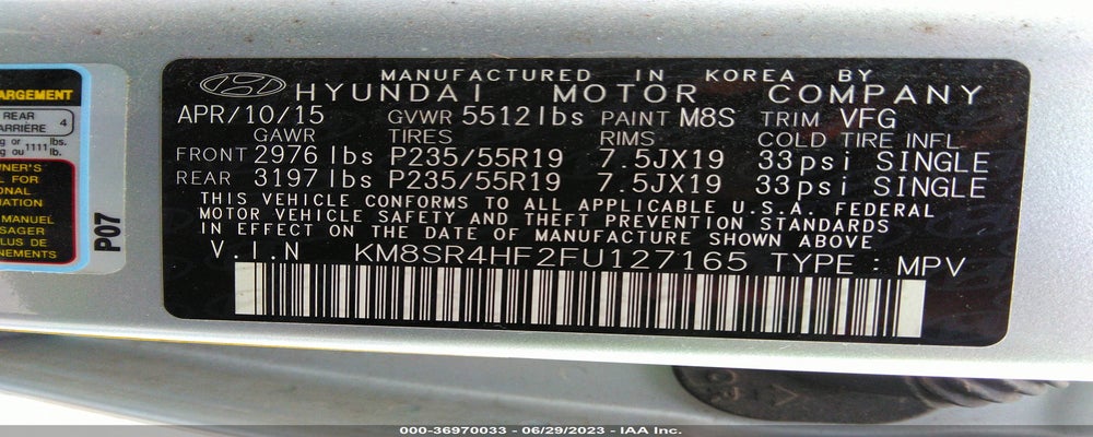 KM8SR4HF2FU127165 2015 HYUNDAI SANTA FE photo no. 9