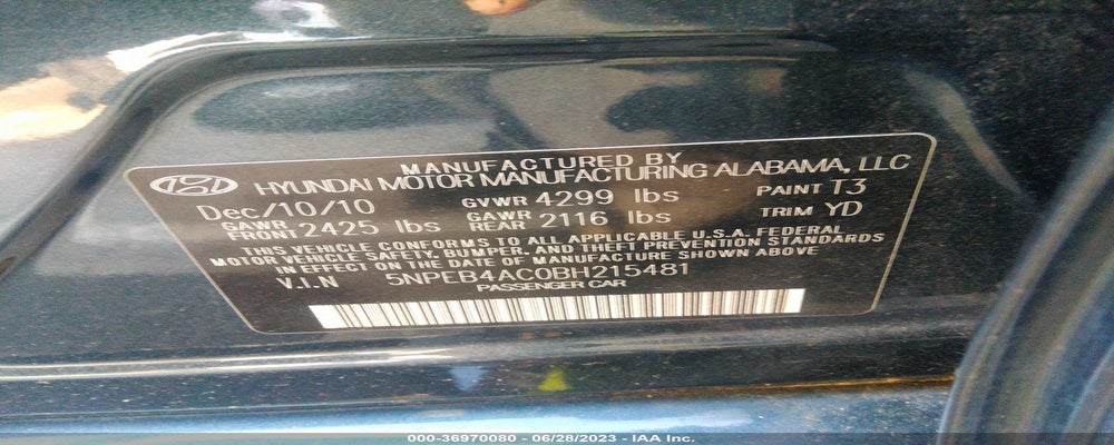 5NPEB4AC0BH215481 2011 HYUNDAI SONATA photo no. 9