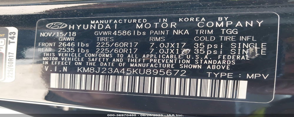 KM8J23A45KU895672 2019 HYUNDAI TUCSON photo no. 9
