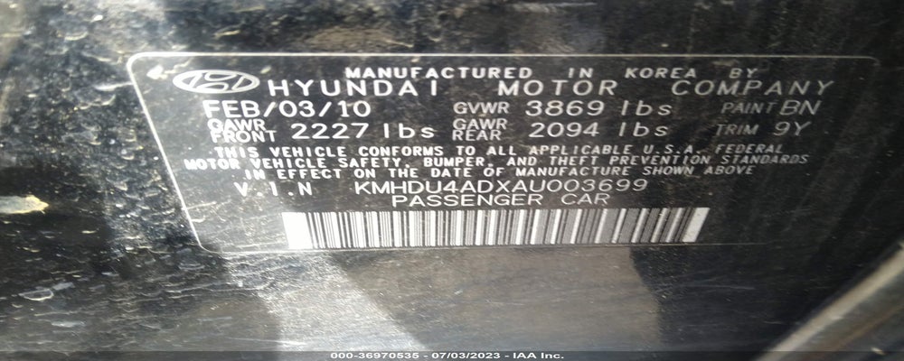 KMHDU4ADXAU003699 2010 HYUNDAI ELANTRA photo no. 9