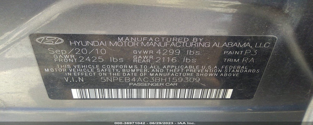 5NPEB4AC3BH159309 2011 HYUNDAI SONATA photo no. 9