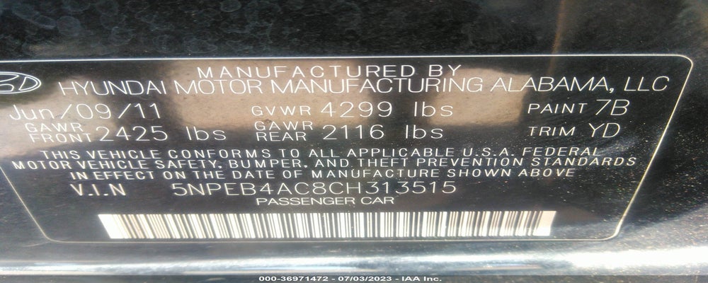 5NPEB4AC8CH313515 2012 HYUNDAI SONATA photo no. 9