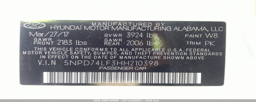 5NPD74LF3HH210398 2017 HYUNDAI ELANTRA photo no. 9