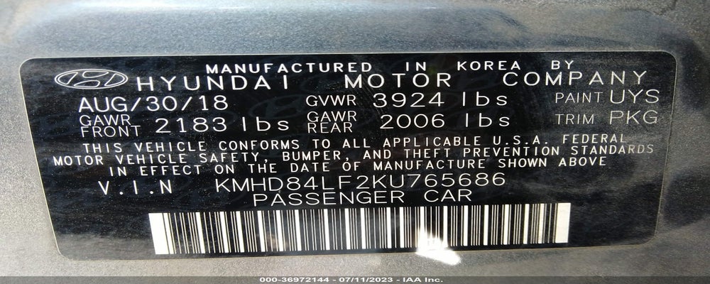 KMHD84LF2KU765686 2019 HYUNDAI ELANTRA photo no. 9