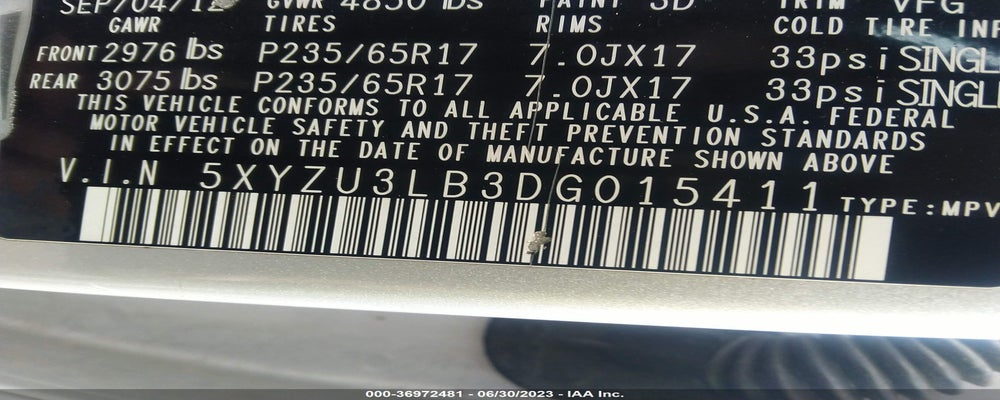 5XYZU3LB3DG015411 2013 HYUNDAI SANTA FE photo no. 9