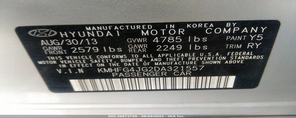 KMHFG4JG2DA321557 2013 HYUNDAI AZERA photo no. 9
