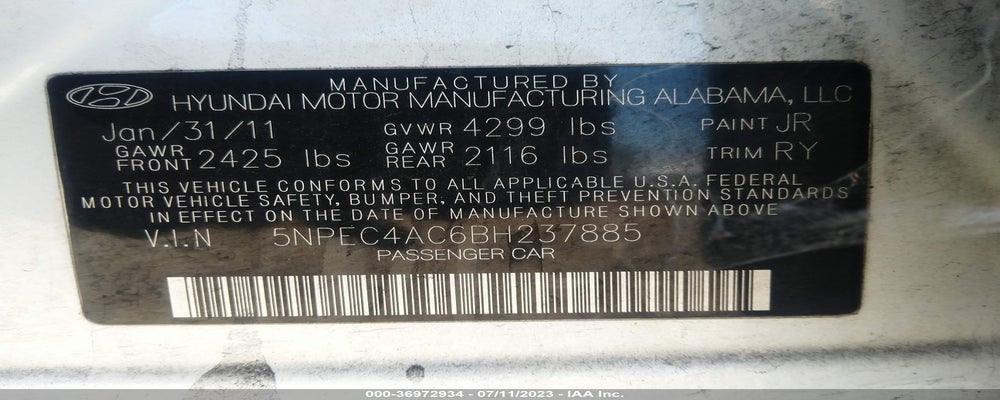 5NPEC4AC6BH237885 2011 HYUNDAI SONATA photo no. 9